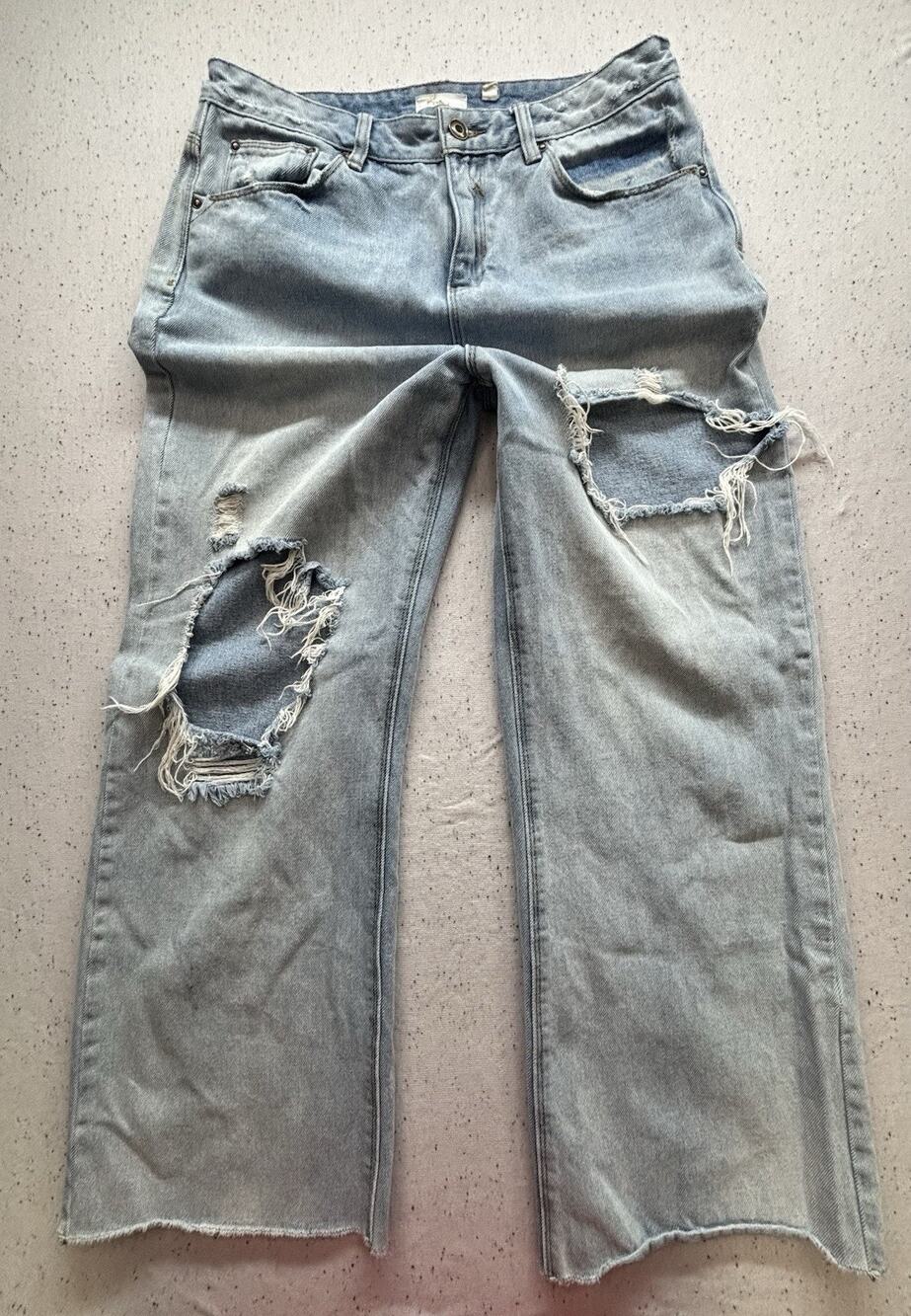 A Loves A Womens Size 31 High Rise Distressed Wide Leg Jeans Ripped Raw Hem